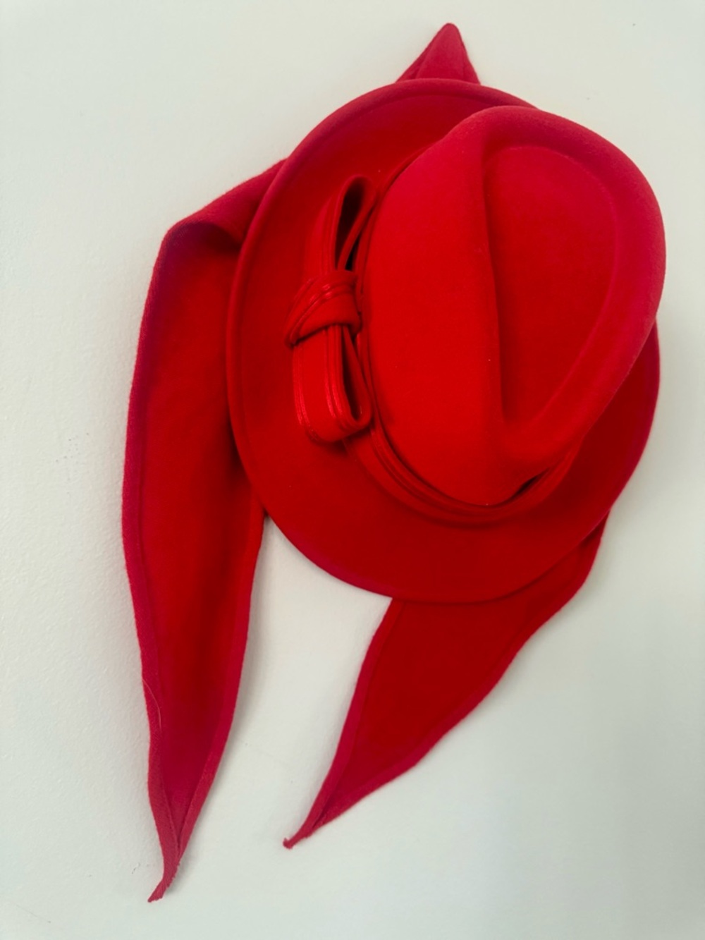 Vintage Adolfo II Excello Red Wool Fedora Hat - Geo W. Bollman & Co with Tails